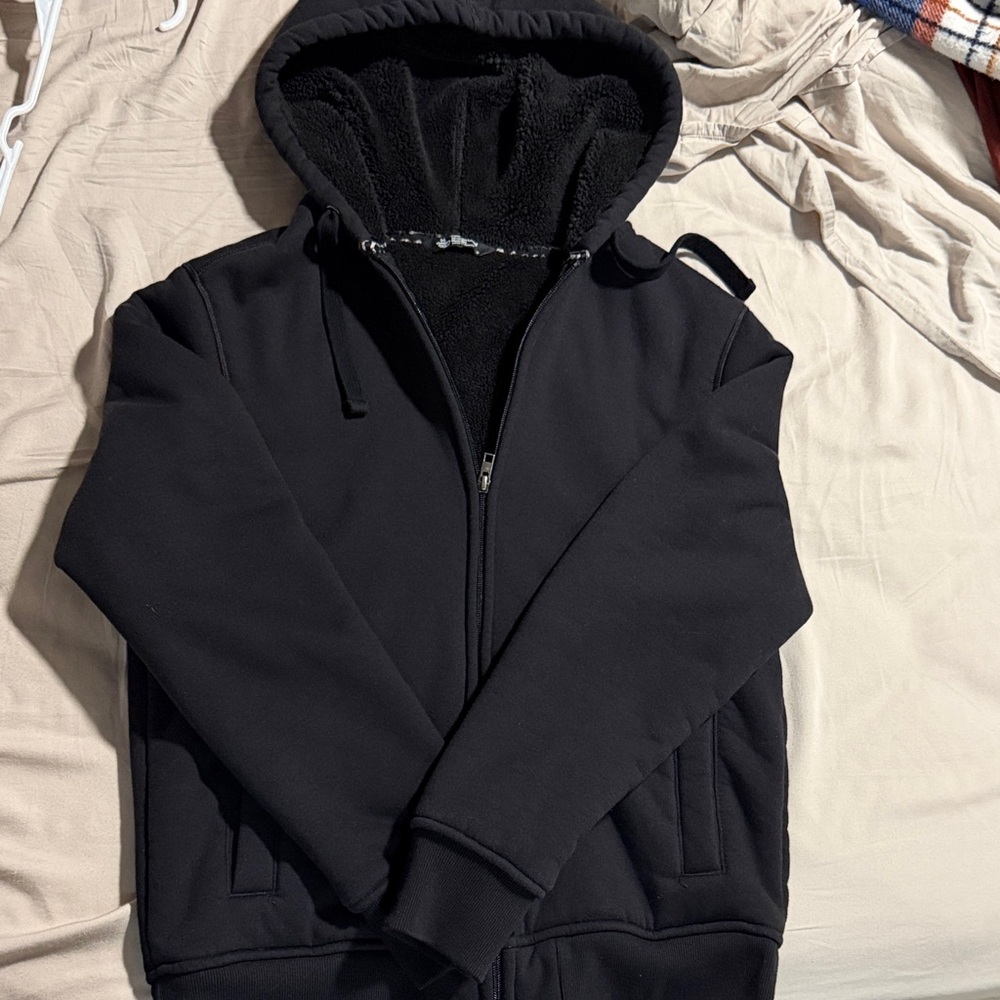 Woman’s Black Sherpa-Lined Zip Hoodie Sweatshirt